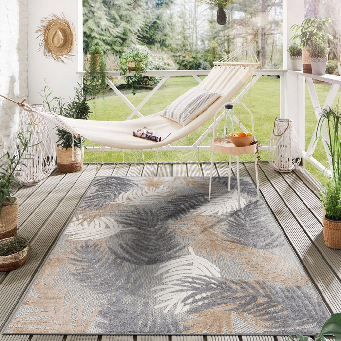 Beachcrest Home Hernandez Floral Beige/Gray/Brown Indoor & Outdoor Area Rug & Reviews | Wayfair